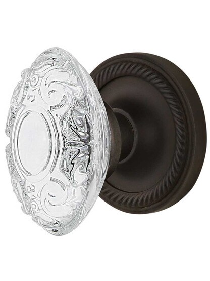Rope Rosette Door Set with Victorian Crystal-Glass Knobs - 2 3/4 in Oil-Rubbed Bronze.